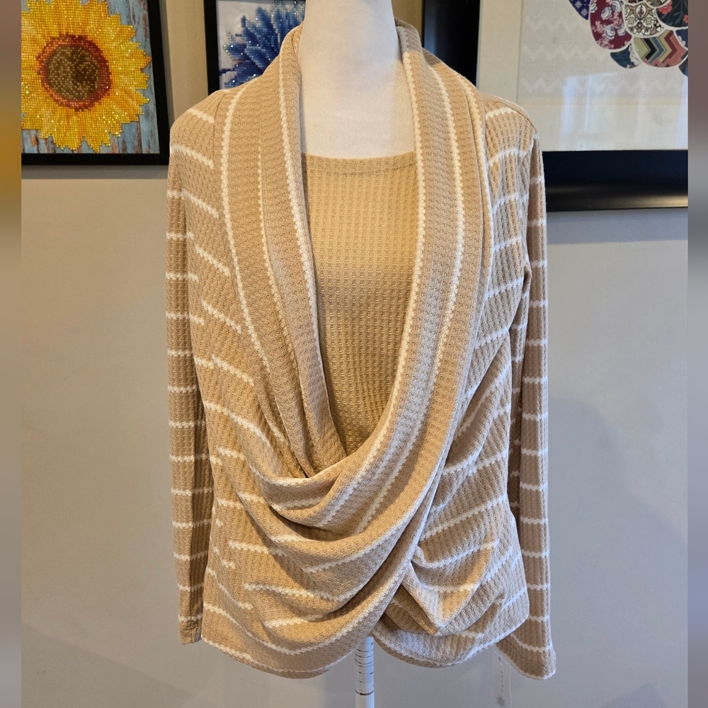 Elegant Tan Striped Women's Sweater